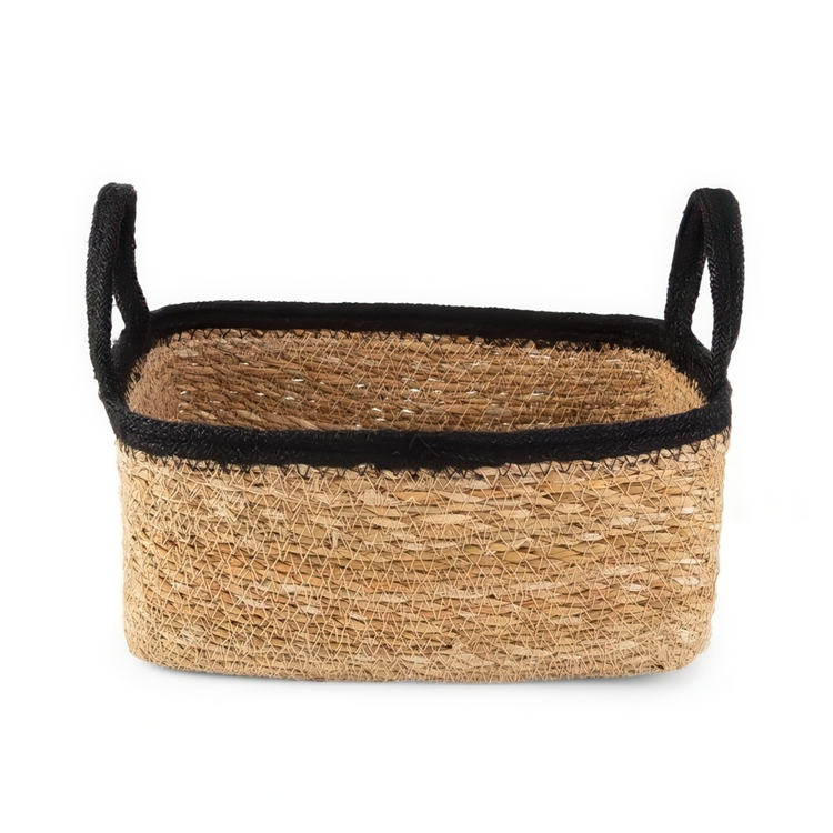 Storage basket, See grass and Jute, SMALL PANIER DE RANGEMENT, 24 x 15 x H 12 cm, Nature / Black