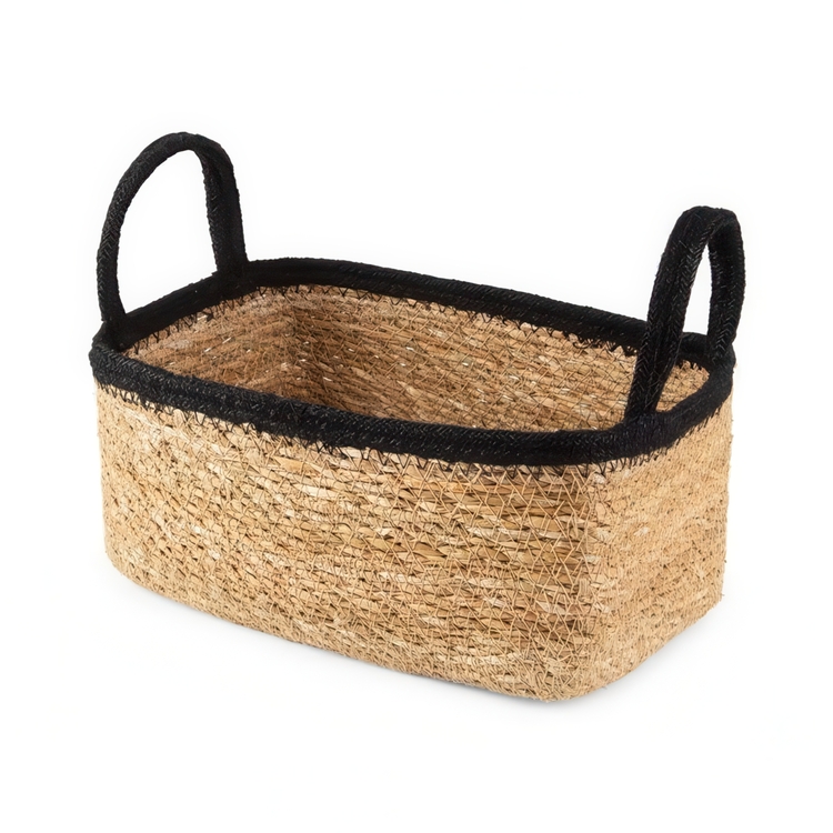 Storage basket, See grass and Jute, SMALL PANIER DE RANGEMENT, 24 x 15 x H 12 cm, Nature / Black