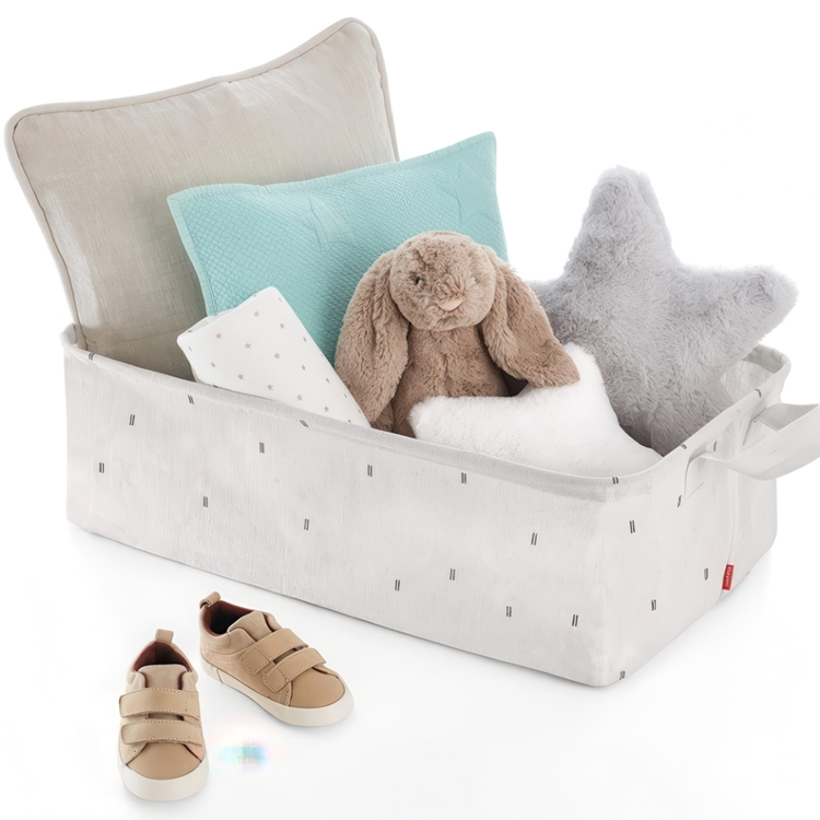 Storage Basket, CLEAN CLOTHES , 60 x 40 x H 20 cm, Light Grey