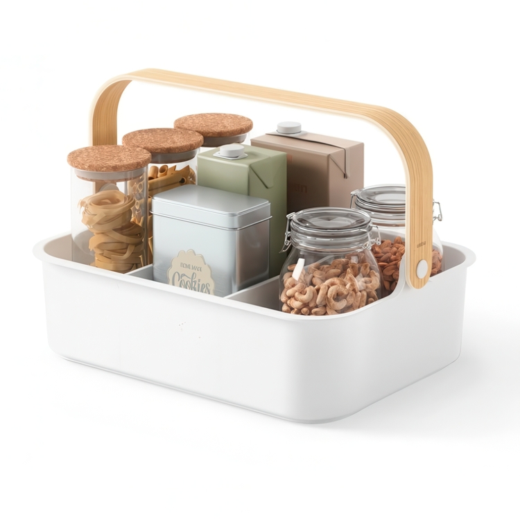 Basket, UMBRA LARGE BELLWOOD BIN, 36 x 26 x H 13 cm, White / Nature