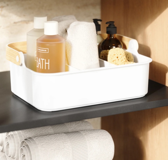 Basket, UMBRA LARGE BELLWOOD BIN, 36 x 26 x H 13 cm, White / Nature