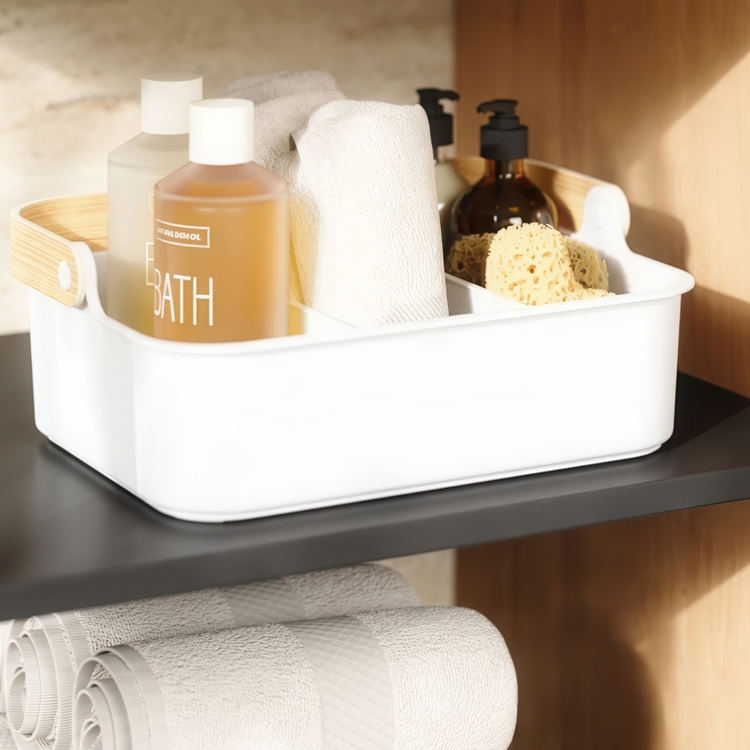 Basket, UMBRA LARGE BELLWOOD BIN, 36 x 26 x H 13 cm, White / Nature