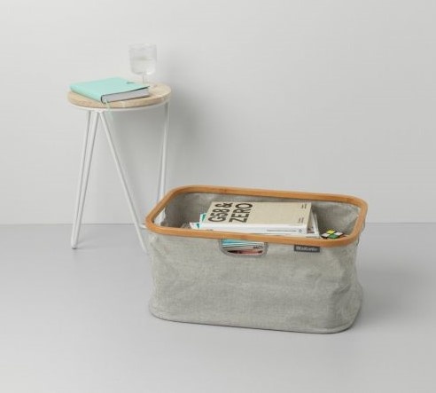 Storage Basket with Bamboo Rim, Foldable, BRABANTIA, 36 x 54 x H 26,5 cm, Grey / Nature