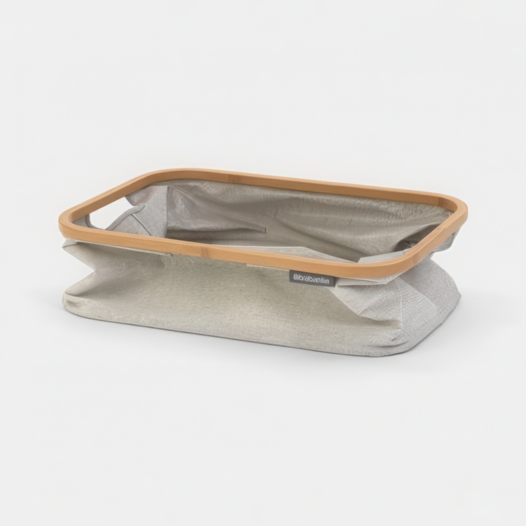 Storage Basket with Bamboo Rim, Foldable, BRABANTIA, 36 x 54 x H 26,5 cm, Grey / Nature