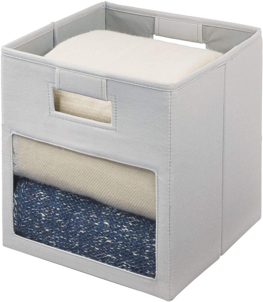 Storage bin with window, EVIE CUBE, 27,5 x 27,5 x H 28 cm, Light Grey