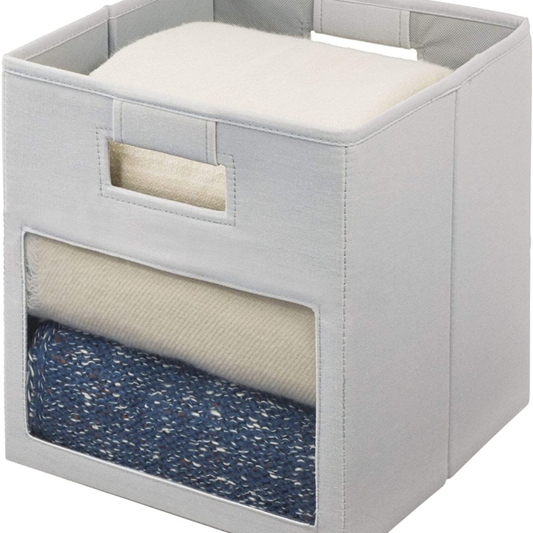 Storage bin with window, EVIE CUBE, 27,5 x 27,5 x H 28 cm, Light Grey