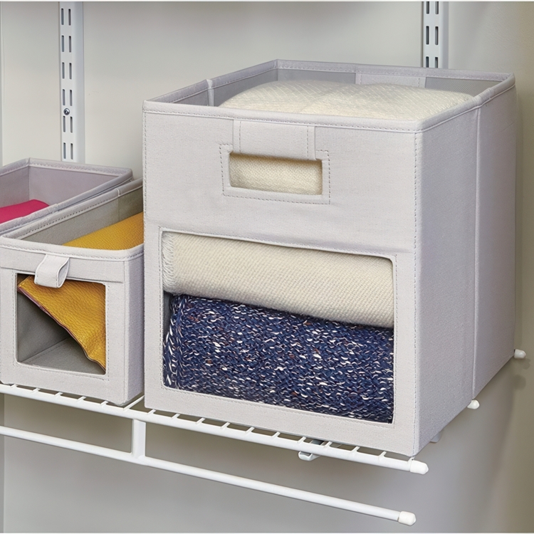 Storage bin with window, EVIE CUBE, 27,5 x 27,5 x H 28 cm, Light Grey