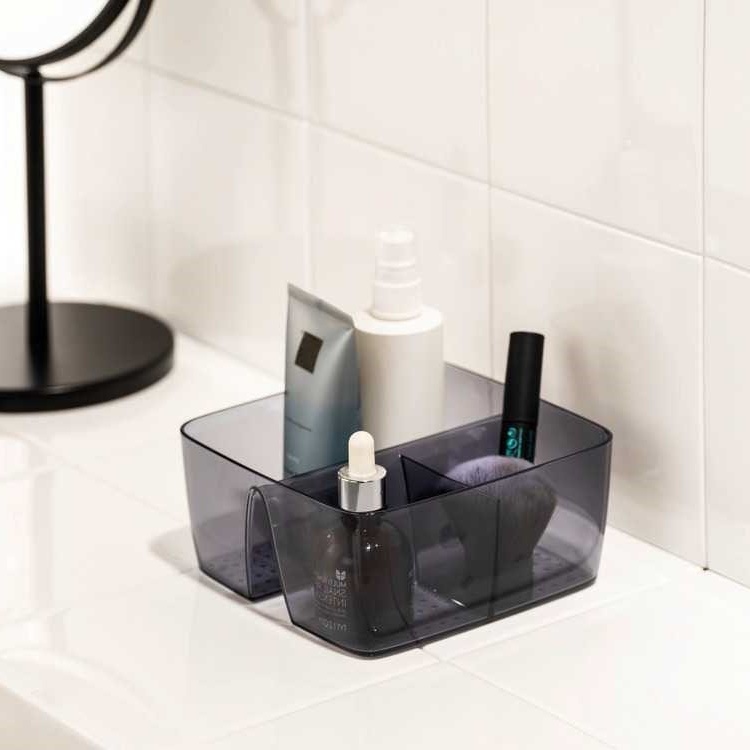 Storage Box in recycled plastic, with dividers, SAN DIEGO, 15,5 x 15,4, x H 7 cm, Transparent grey
