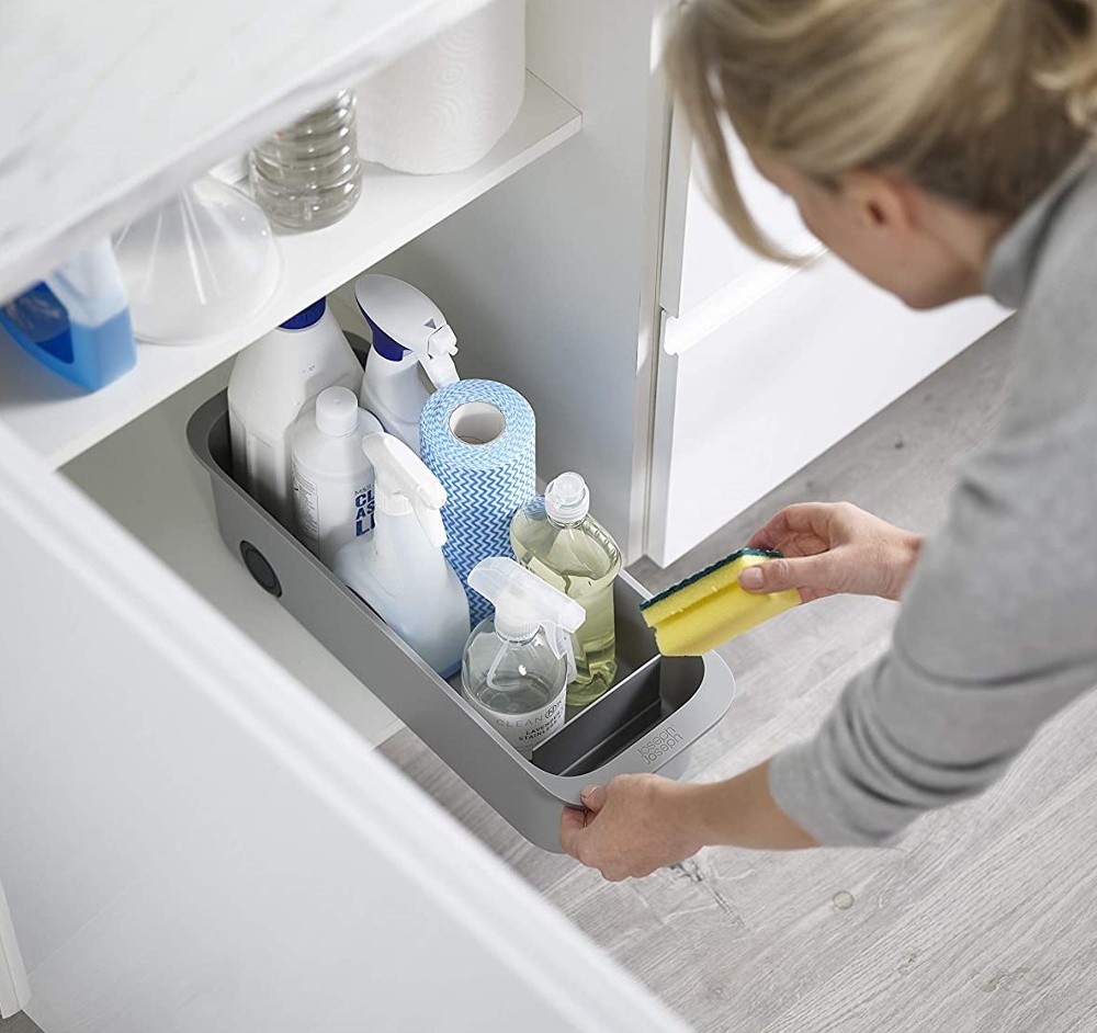 Storage Caddy with easy pull wheels, EASY ACCSESS, 46 x 17 x H 11 cm, Joseph Joseph, Grey