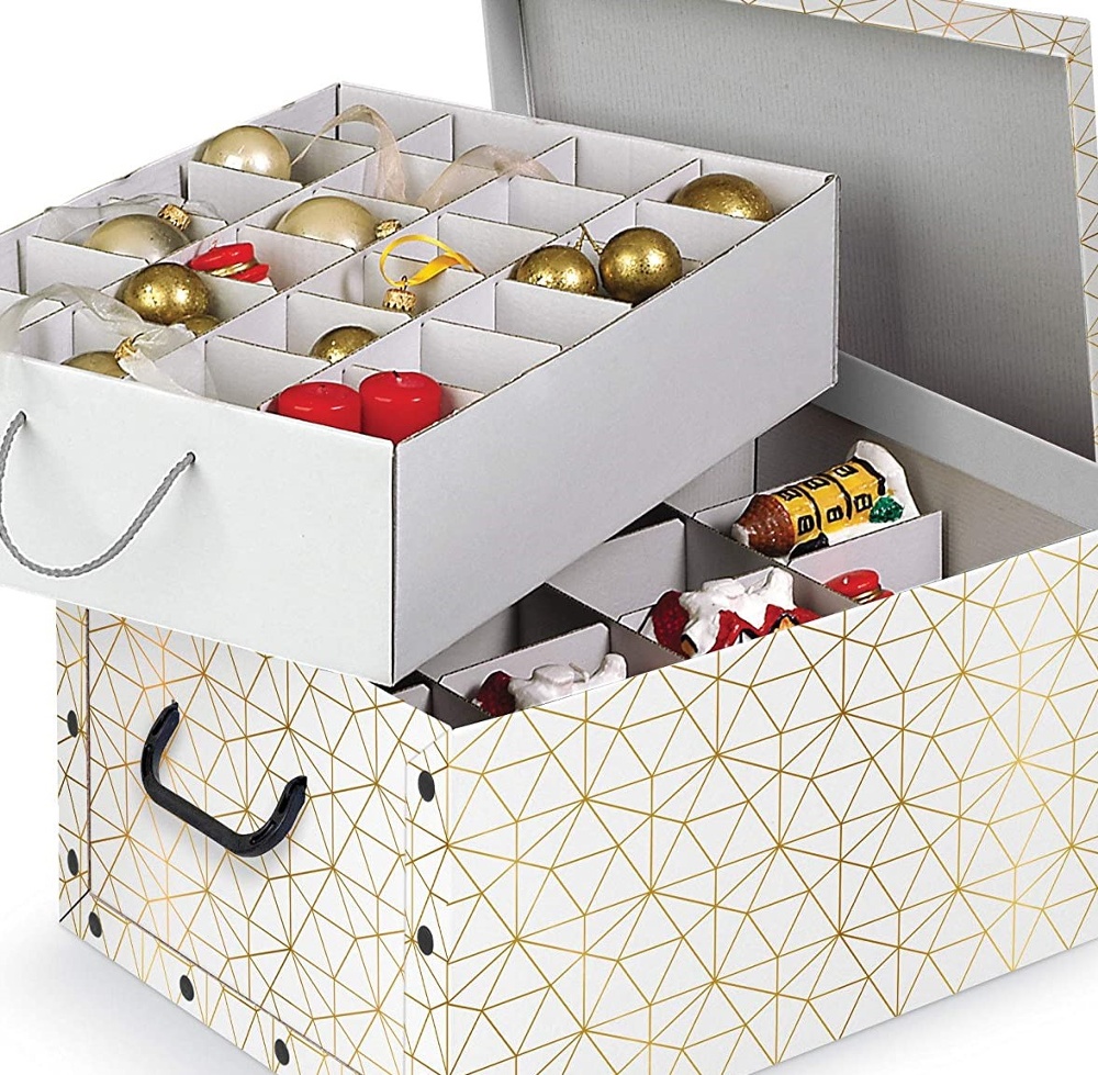 Storage box, XMAS, Box for sorting, 40 compartments, 50 x 39 x H24 cm, White / Gold