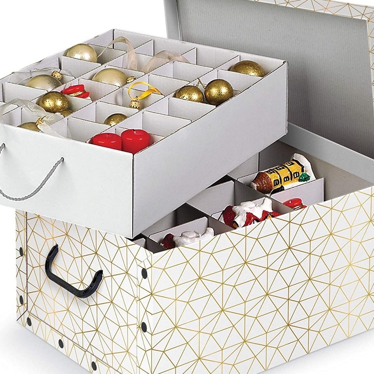 Storage box, XMAS, Box for sorting, 40 compartments, 50 x 39 x H24 cm, White / Gold