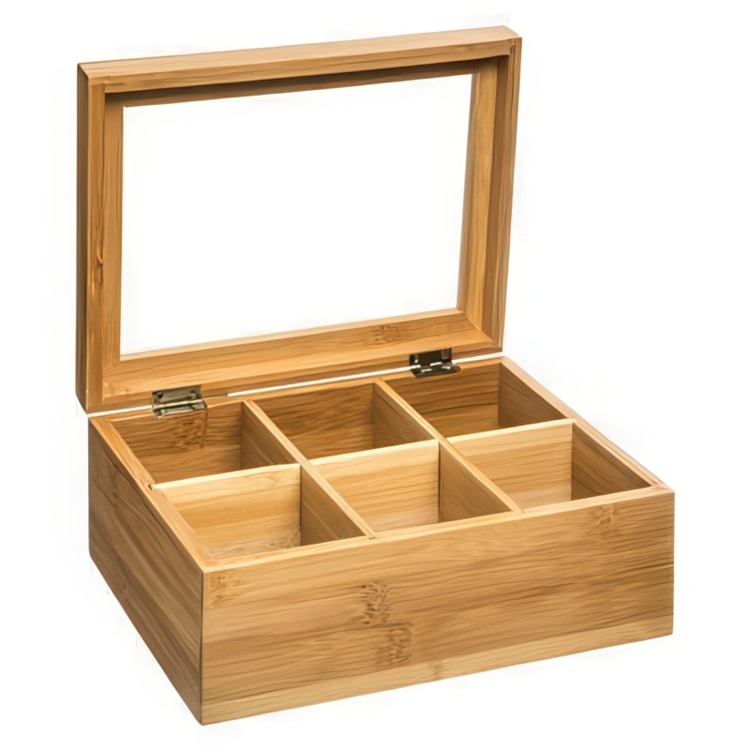 Bin with Compartments, SMALL BAMBOO TEA BOX, 22 x 16 x H 9 cm, Nature