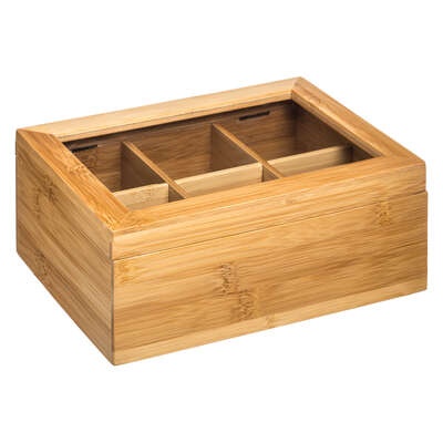 Bin with Compartments, SMALL BAMBOO TEA BOX, 22 x 16 x H 9 cm, Nature 