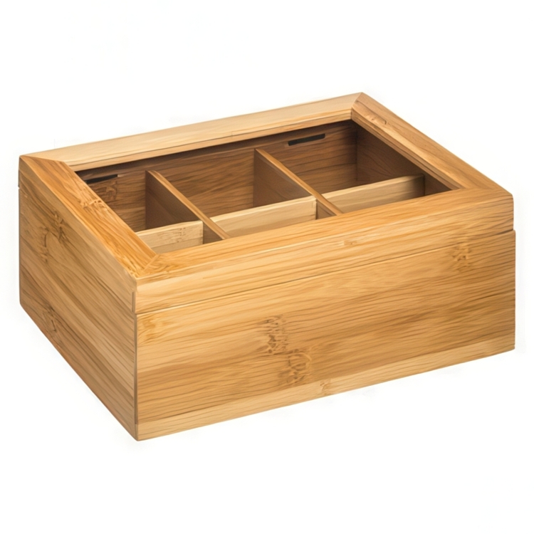 Bin with Compartments, SMALL BAMBOO TEA BOX, 22 x 16 x H 9 cm, Nature 