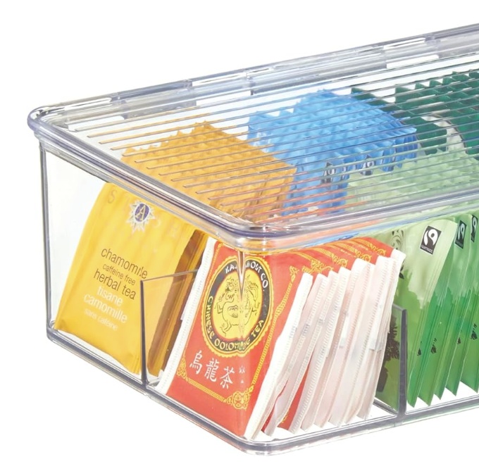 Box Tea Bags, 8 Compartments, ID CABINET BIN, 27,3 x 18,4 x H9,5cm, Transparent