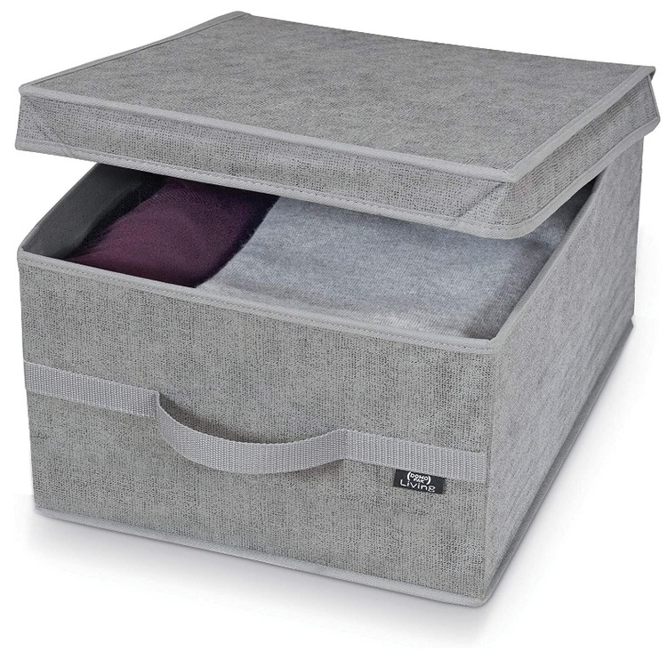 Storage Box with lid, STONE GREY LARGE, 50 x 38 x H 24 cm, Grey