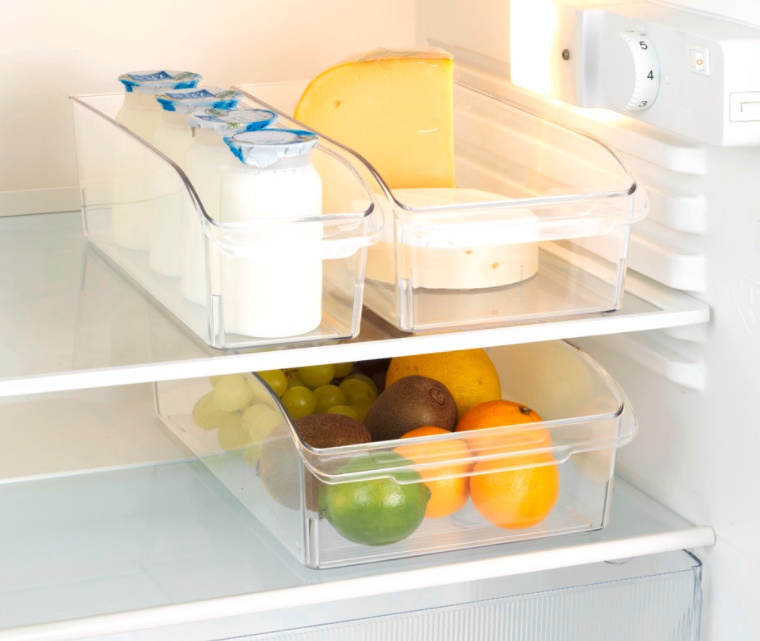 Storage box with handle, SMALL CABINET-ORGANIZER, 31 x 10 x H 9,5 cm, Clear