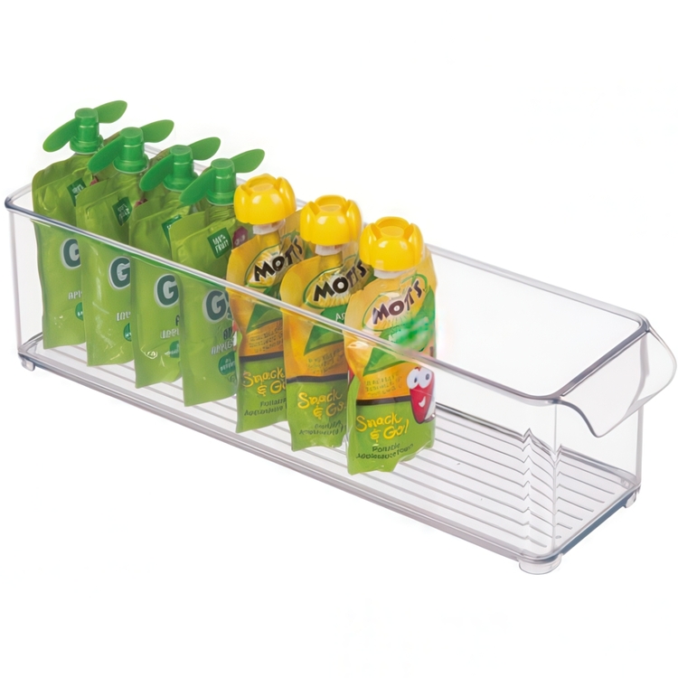 Storage box with handle, Slim and Deep, Stackable, PULLZ FRIDGE BINZ, 10 x 37 x H 10 cm, Transparent