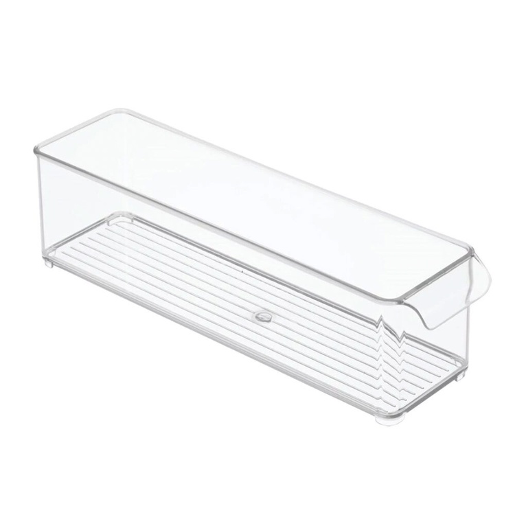 Storage box with handle, Slim and Deep, Stackable, PULLZ FRIDGE BINZ, 10 x 37 x H 10 cm, Transparent