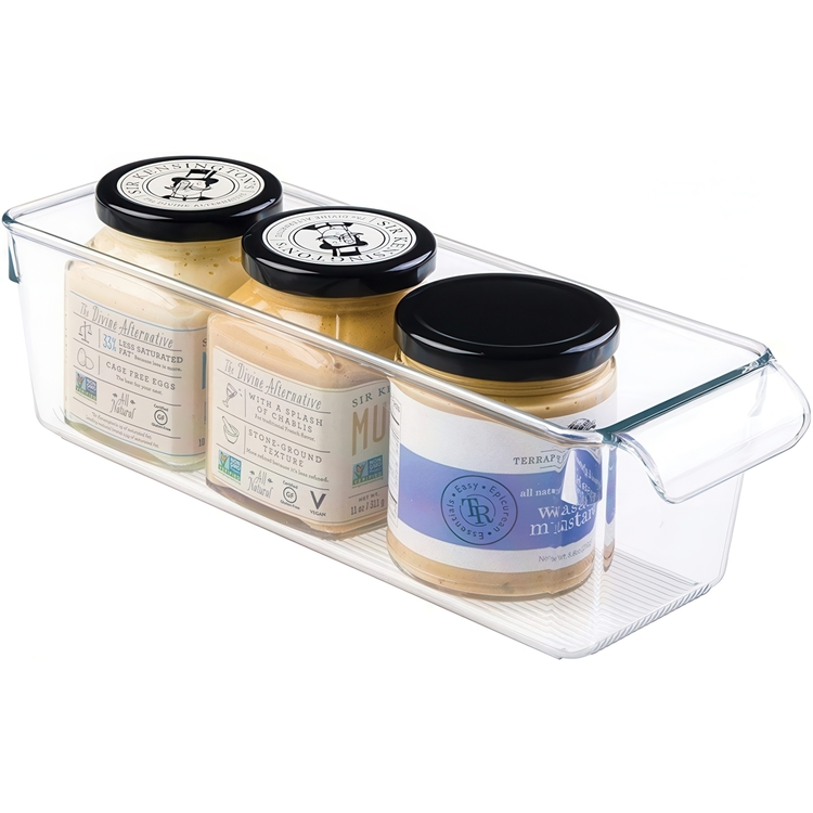Storage box with handle, Slim, PULLZ SMALL ORGANISER, 29,2 x 10,2 x H 9 cm, Transparent