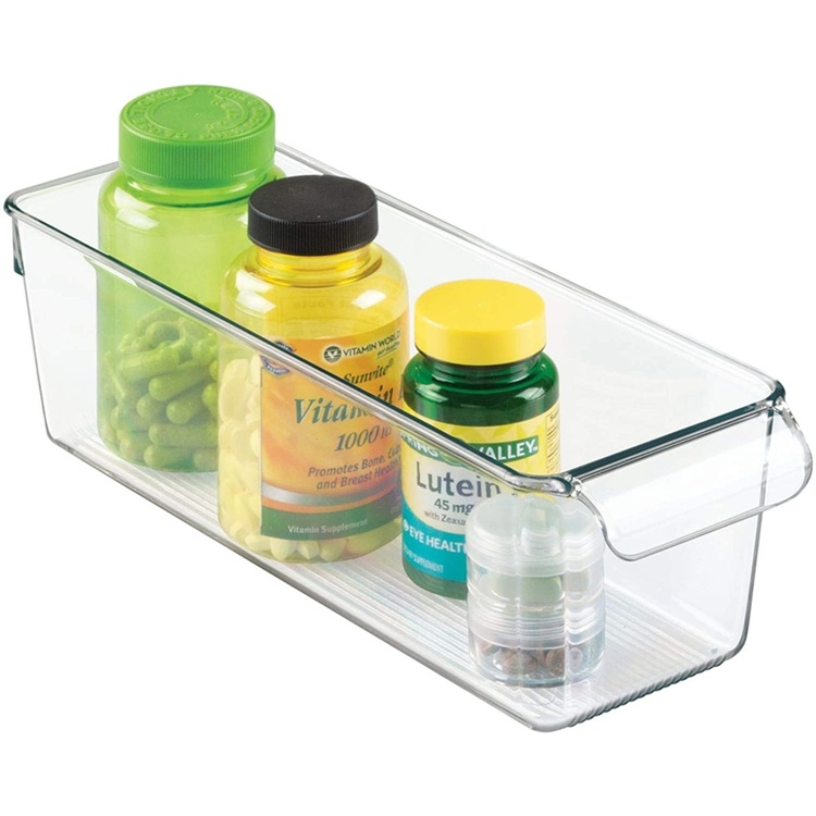 Storage box with handle, Slim, PULLZ SMALL ORGANISER, 29,2 x 10,2 x H 9 cm, Transparent