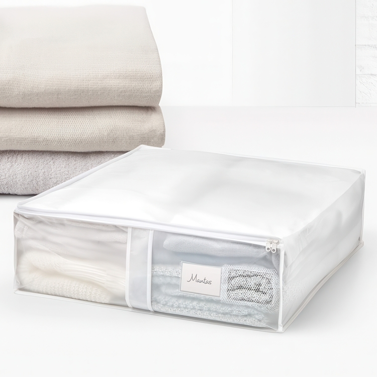 Box for quilts, Soft, NON WOVEN, 65 x 55 x H 20 cm, Transparent / White