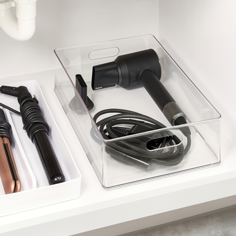 Storage Bin, THE HOME EDIT HAIR DRYER ORGANIZER, 28,4 x 25,4 x H10,8 cm, Clear
