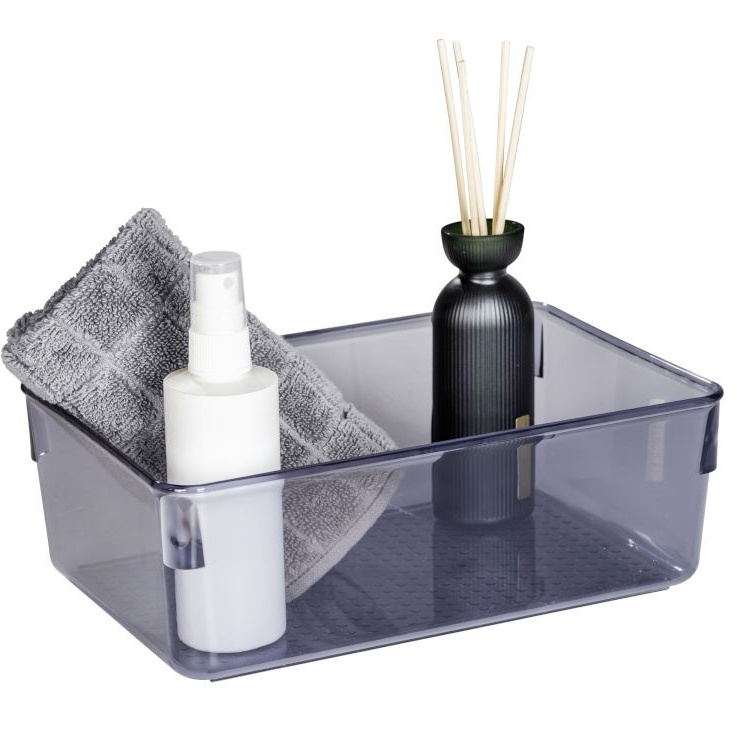 Storage Box in recycled plastic, SAN DIEGO, 24,4 x 16,3, x H 8,5 cm, Transparent grey