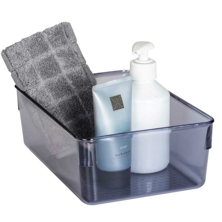 Storage Box in recycled plastic, SAN DIEGO, 24,4 x 16,3, x H 8,5 cm, Transparent grey