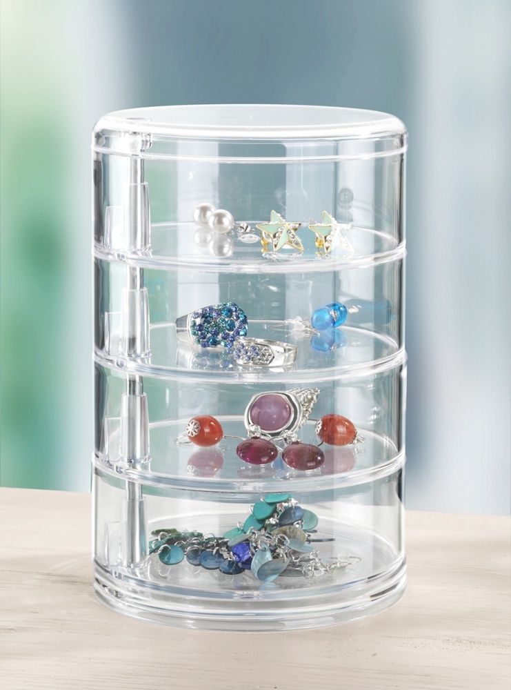 Storage tower, 4 compartments, ORGANIZER TOWER, Ø 11,5 x H 17,5 cm, Clear