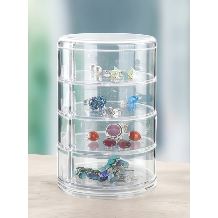 Storage tower, 4 compartments, ORGANIZER TOWER, Ø 11,5 x H 17,5 cm, Clear