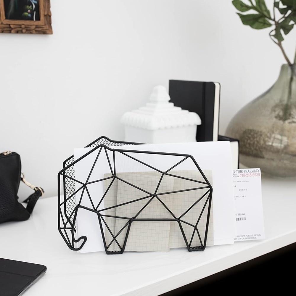 Letter organizer, ELEPHANT, standing or wall-mounted, 20 x 9 x H 15 cm, Black