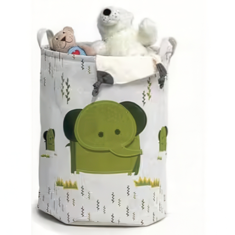 Storage Bag, ELEPHANT TOY BASKET, Ø 35 x H 45 cm, White / Greem