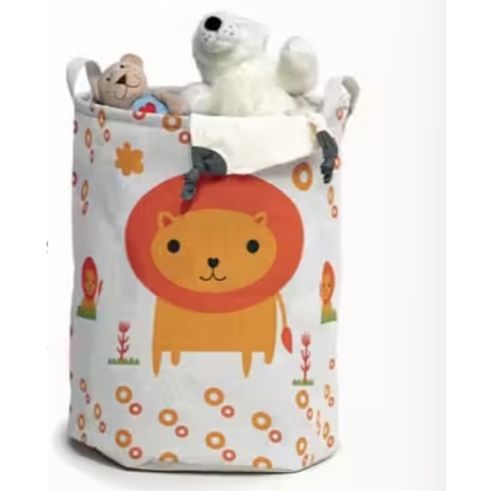 Storage Bag, LION TOY BASKET, Ø 35 x H 45 cm, White / Orange