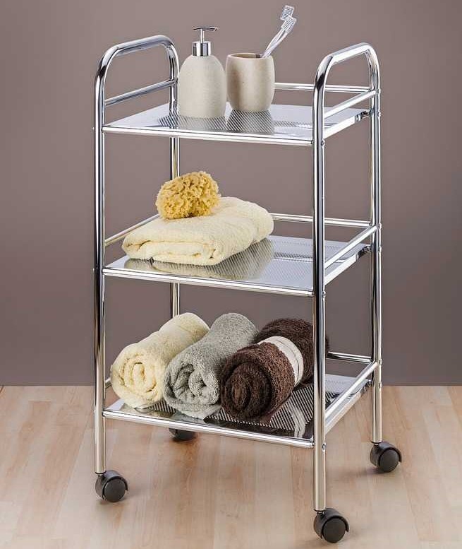 Storage trolley on wheels, EXCLUSIV HOUSHOLD WAGON, 41 x 32 x H 75 cm, Chrome