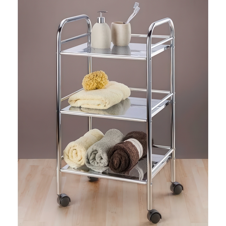 Storage trolley on wheels, EXCLUSIV HOUSHOLD WAGON, 41 x 32 x H 75 cm, Chrome