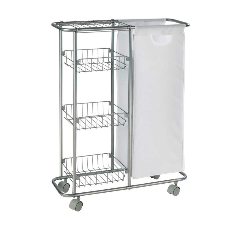 Storage trolley with bag, SLIM SAMMELWAGEN, 58 x 20 x H 80 cm, Silver Grey