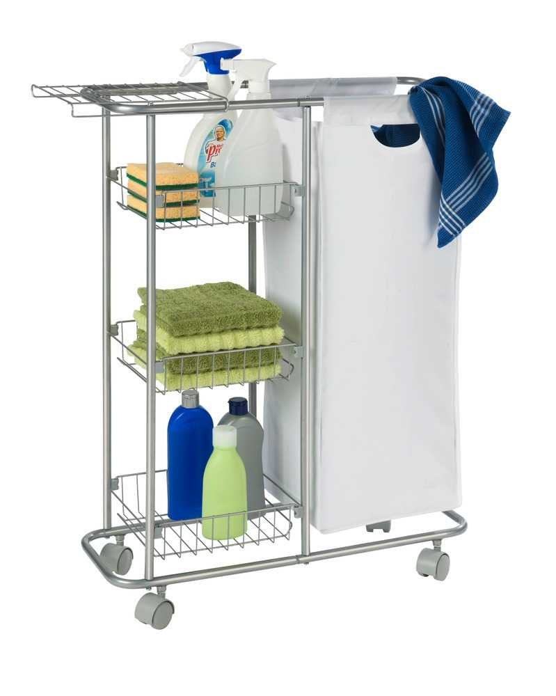Storage trolley with bag, SLIM SAMMELWAGEN, 58 x 20 x H 80 cm, Silver Grey
