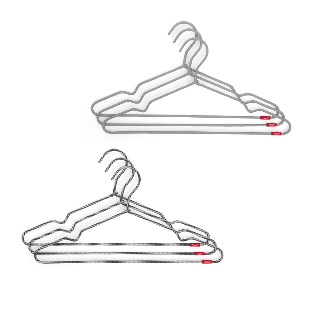 Space saving hangers, Set of 6, PERCHAS ANTI SLIP, 40 cm, Black / Grey