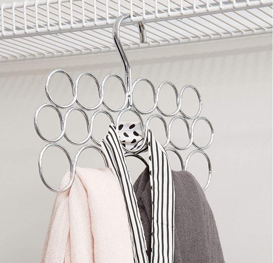 Hanger in metal, for shawls and scarves, 18 SMALL LOOPS, Silver