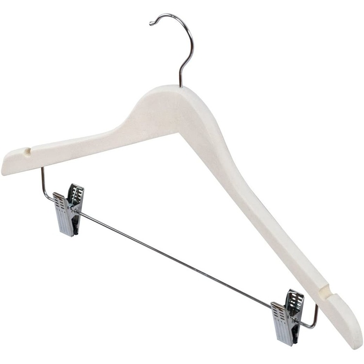 Hanger in wood, with clips, LIVING, 45 cm, White wash