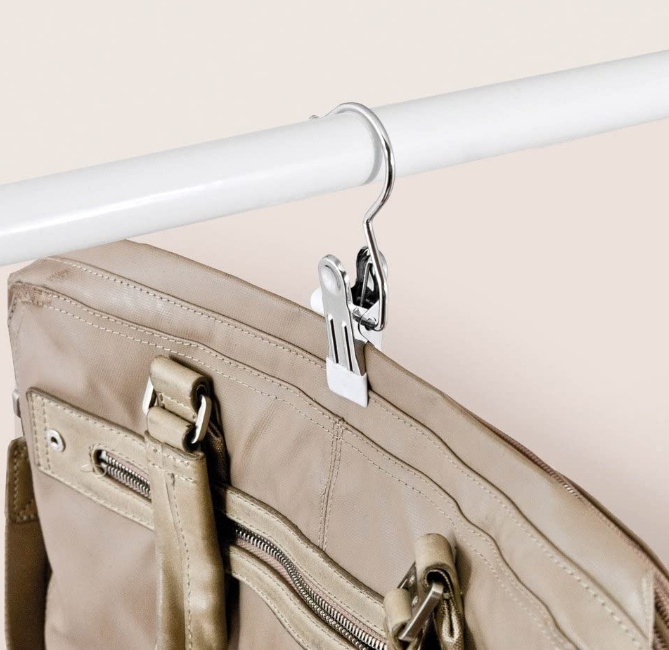 Hangers with clip, Set of 4, ANTI-SLIP, Silver / White