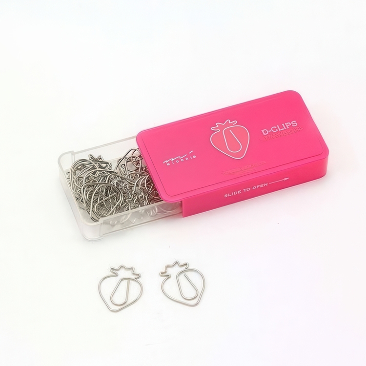 Paper Clips, Set of 30, D-CLIPS STRAWBERRY, Midori, Pink / silver