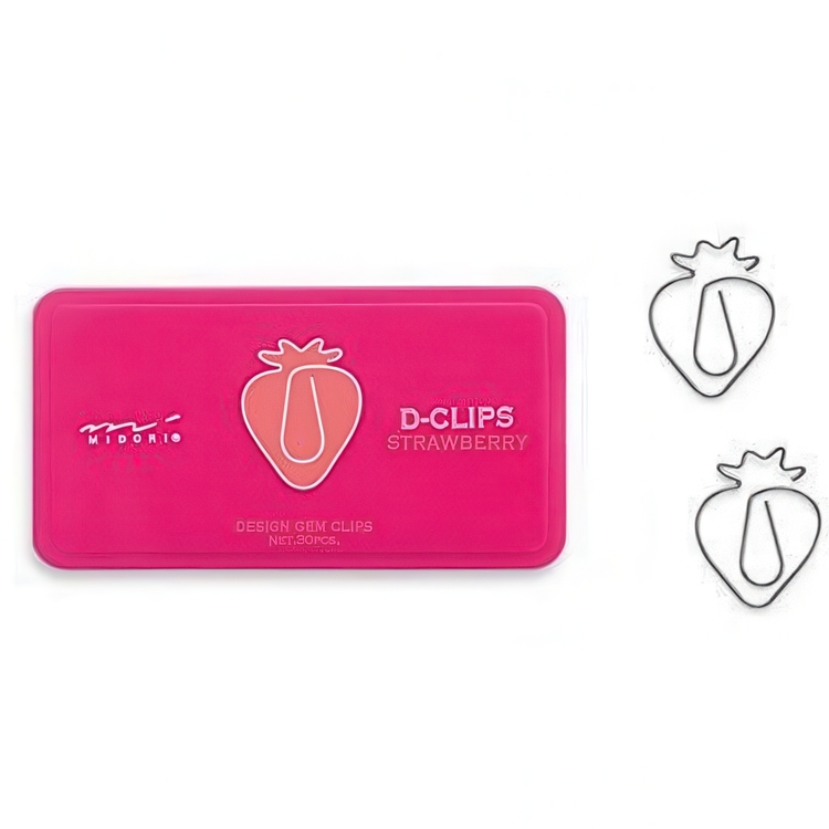 Paper Clips, Set of 30, D-CLIPS STRAWBERRY, Midori, Pink / silver