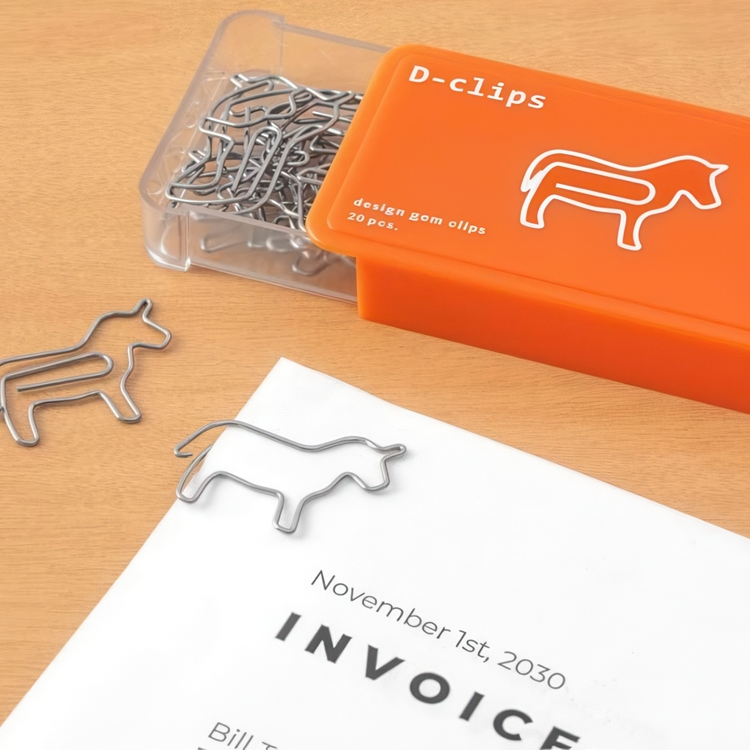 Paper Clips, Set of 20, HORSE, Midori, Orange / silver