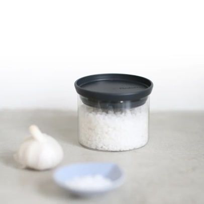 Glass Canister, 0,3L, STACKABLE SMALL JAR, Ø 10,4 x H 8,5 cm, Brabantia, Clear / Dark Grey