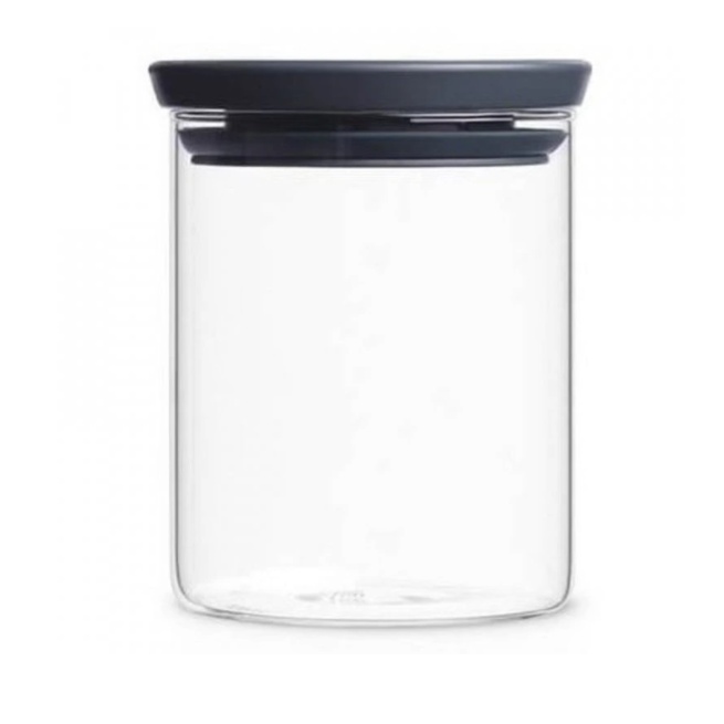 Glass Canister, 0,6L, STACKABLE MEDIUM JAR, Ø10,4 x H 8,5 cm, Brabantia, Clear / Dark Grey