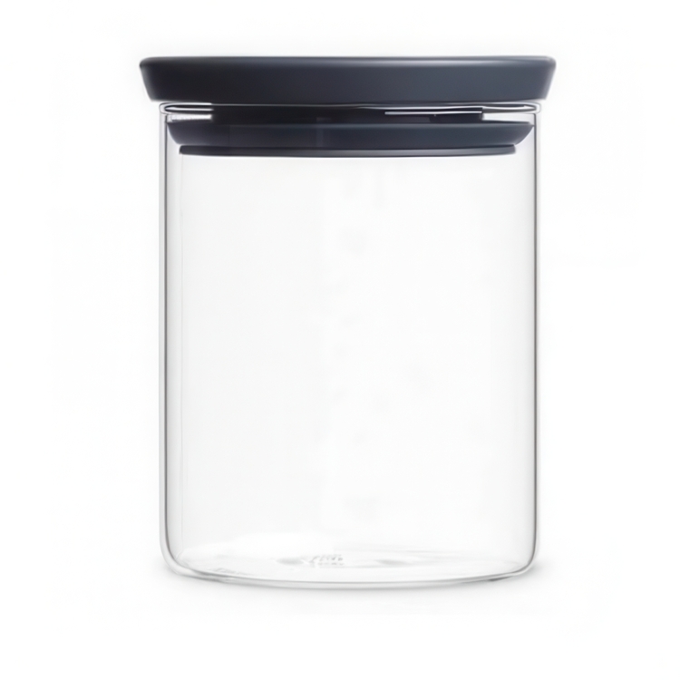 Glass Canister, 0,6L, STACKABLE MEDIUM JAR, Ø10,4 x H 8,5 cm, Brabantia, Clear / Dark Grey