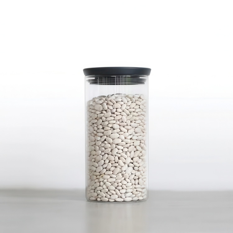 Glass Canister, 1,1L, STACKABLE LARGE JAR, Ø10,4 x H 19 cm, Brabantia, Clear / Dark Grey