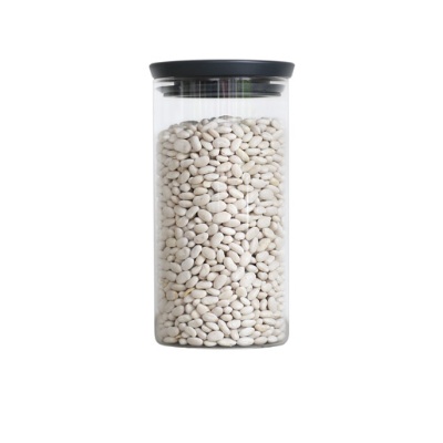Glass Canister, 1,1L, STACKABLE LARGE JAR, Ø10,4 x H 19 cm, Brabantia, Clear / Dark Grey